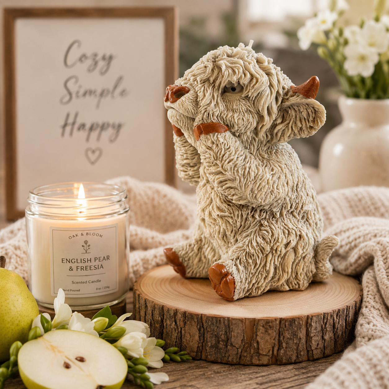 Sitting Highland Cow Soy Wax Candle - English Pear & Freesia Scented