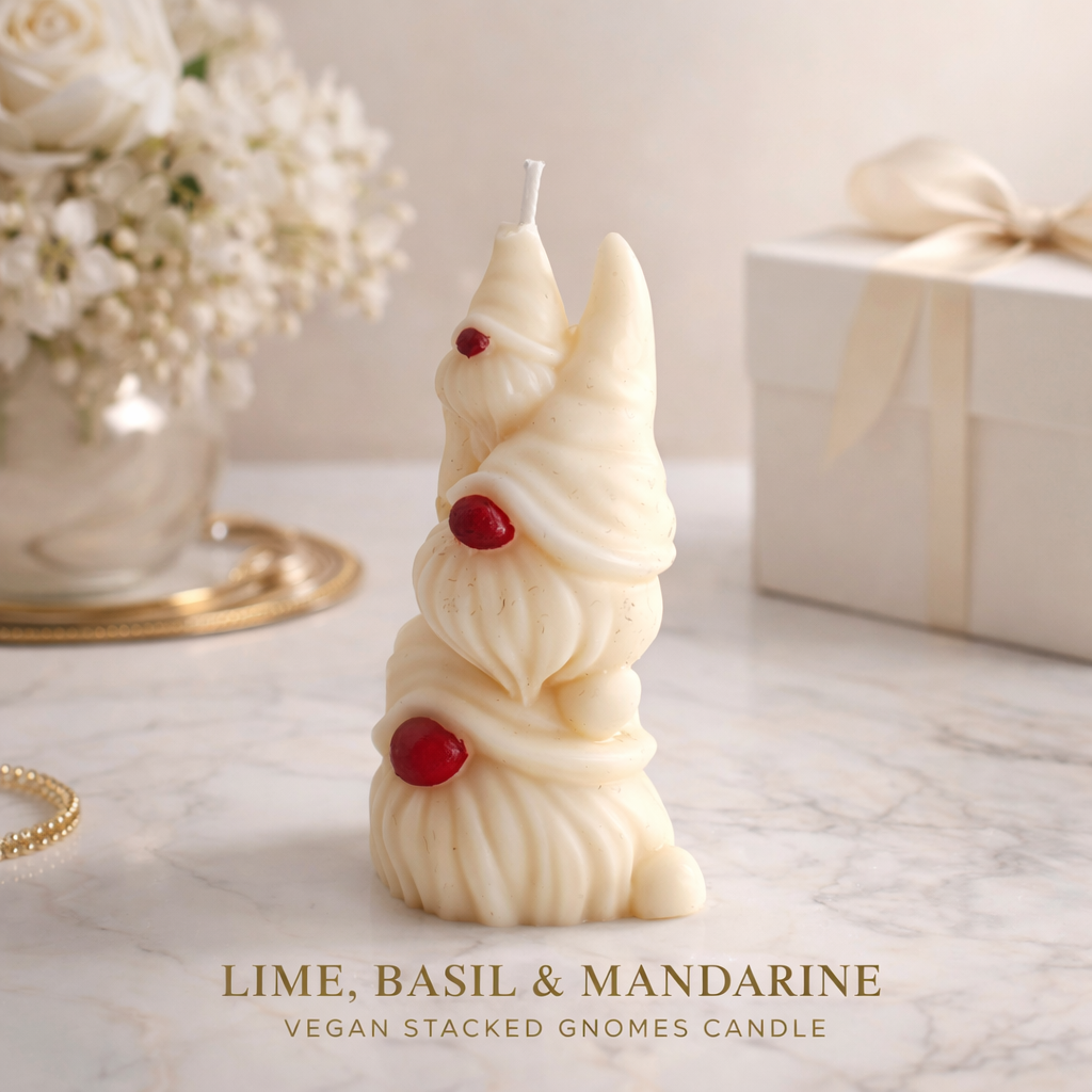 Stacked Gnomes Soy Wax Candle - Luxury Lime, Basil & Mandarin Scented