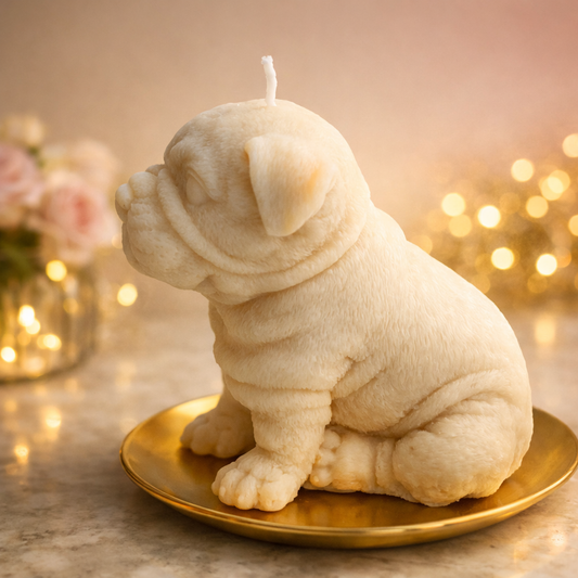 “Snuffy” Bulldog Puppy Cedarwood & Jasmine Scented Candle