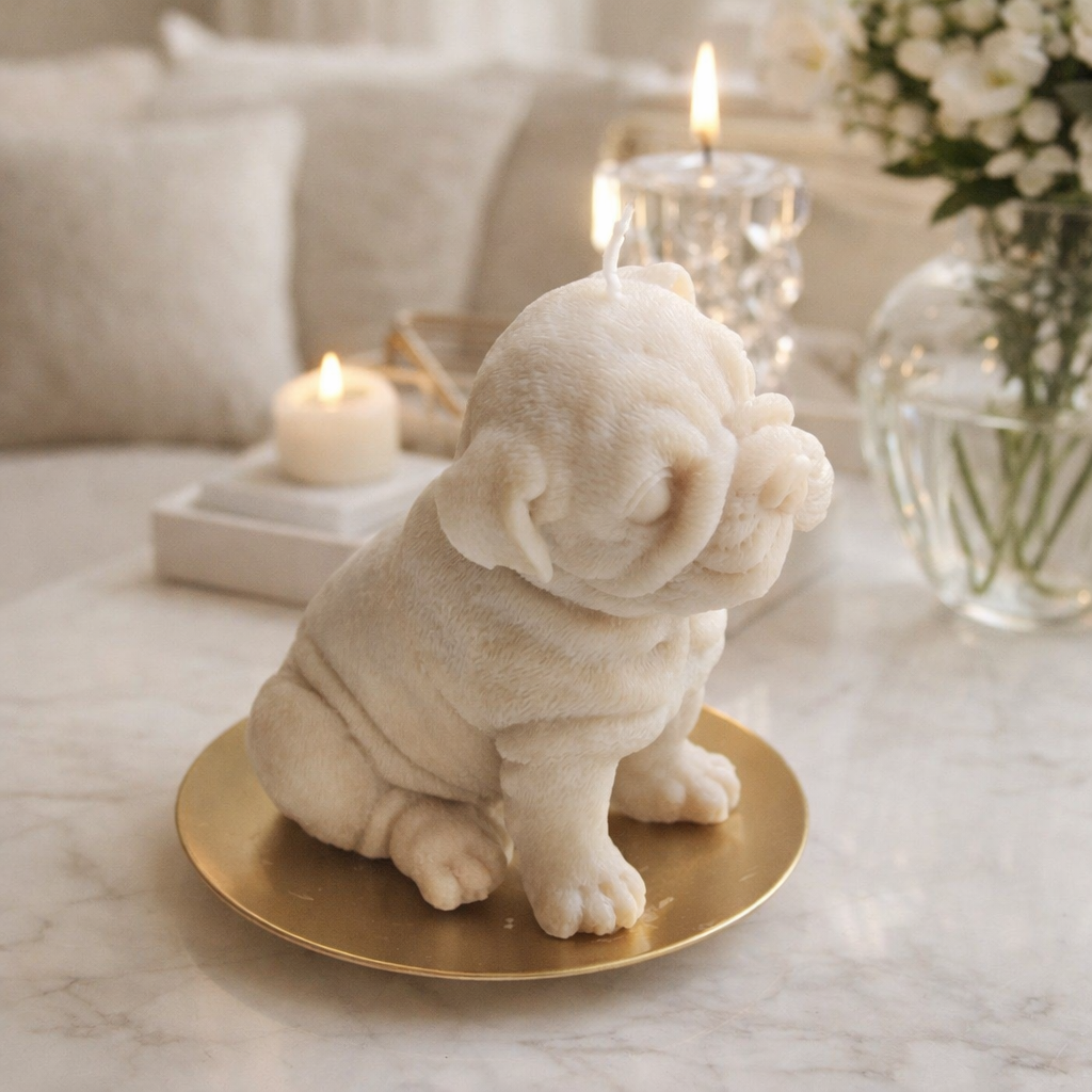 “Snuffy” Bulldog Puppy Cedarwood & Jasmine Scented Candle
