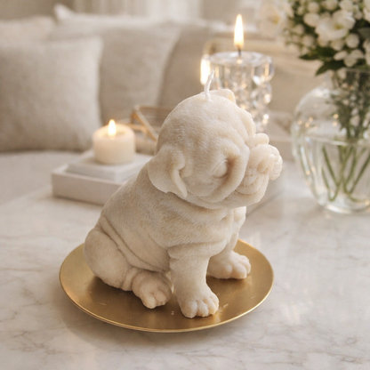 “Snuffy” Bulldog Puppy Cedarwood & Jasmine Scented Candle