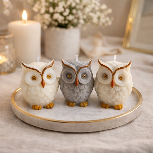 Owl Trio Soy Wax Candle Set - Peony & Blush Suede · Sweet Orange · Jasmine - Three-Piece Collection