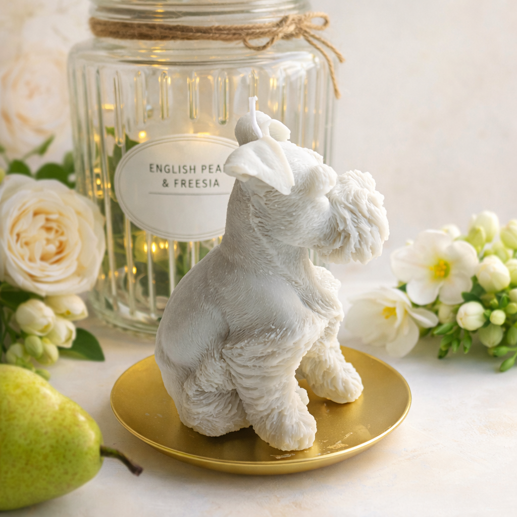 "Sophie" the Schnauzer Dog Freesia Scented Candle