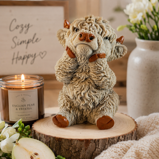 Sitting Highland Cow Soy Wax Candle - English Pear & Freesia Scented