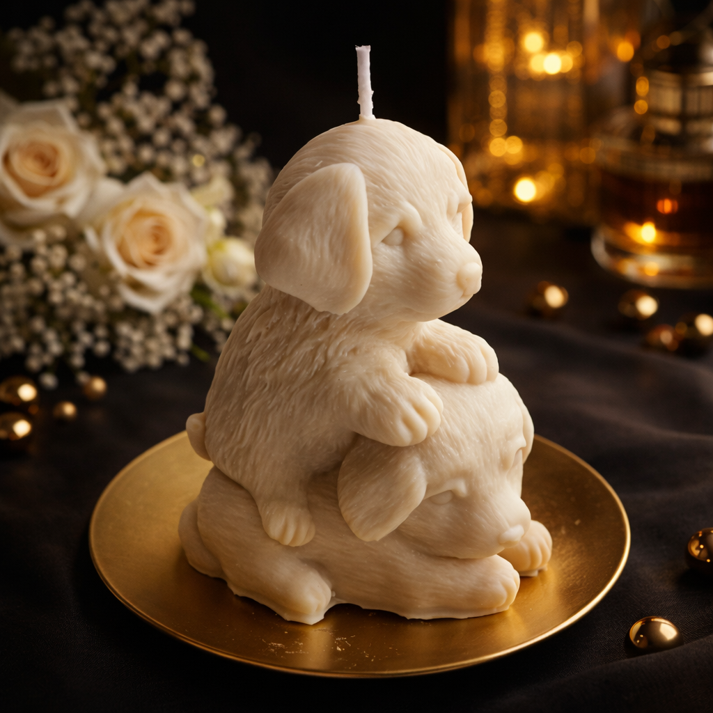 Stacked Labrador Dogs Handmade Orange Scented Candle