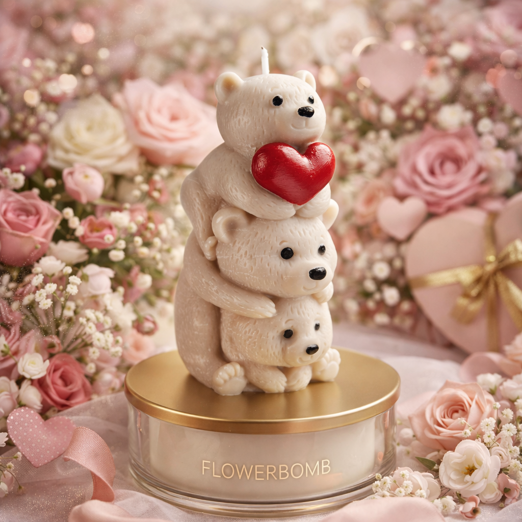 Teddy Bears with a Heart Flower Bomb Scented Candle